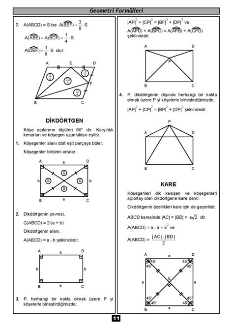 ayt geometri formülleri